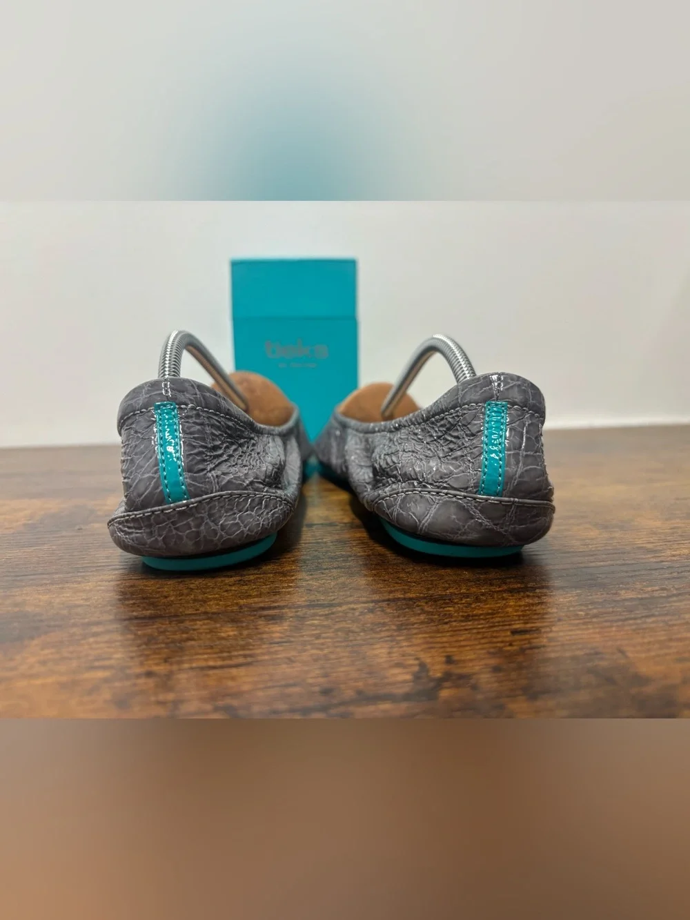 TIEKS By Gavrieli Women's 8 Slate Grey Croc Print Patent Leather Ballet Flats